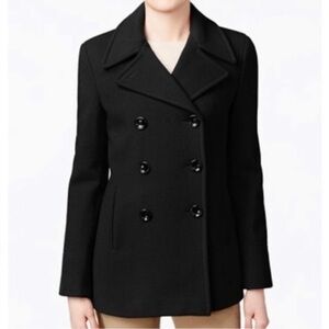 Vintage 80s Calvin Klein Double Breasted Union Label Black Peacoat Size 8